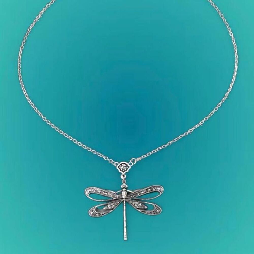 2000s style silver dragonfly necklace